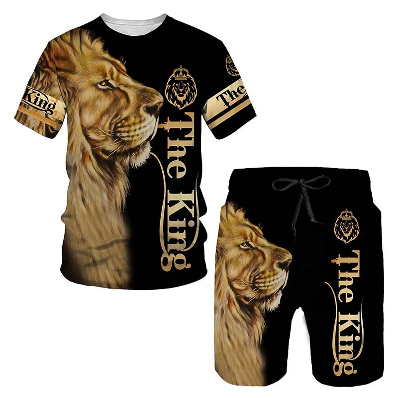 Ensemble de vêtements de sport pour hommes avec imprimé lion 3D