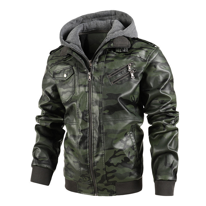 Veste à capuche avec col montant en cuir PU