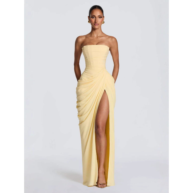 Robe bustier asymétrique plissée