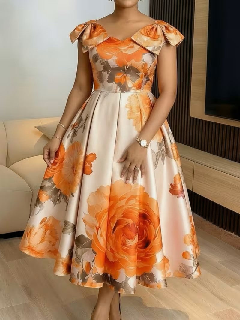 Robe pour femmes avec col à volants imprimé élégant