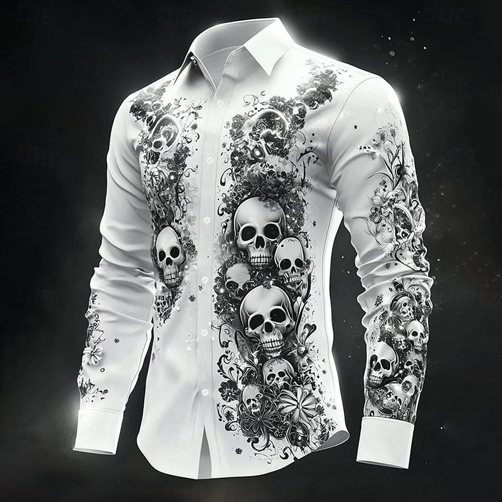 Chemise décontractée imprimée gothique, coupe ample, manches courtes