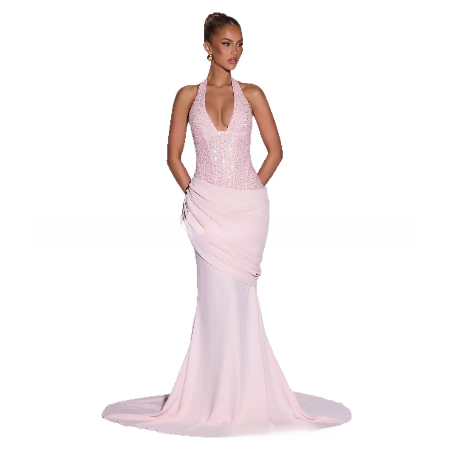 Robe de soirée sirène à col halter pour femmes