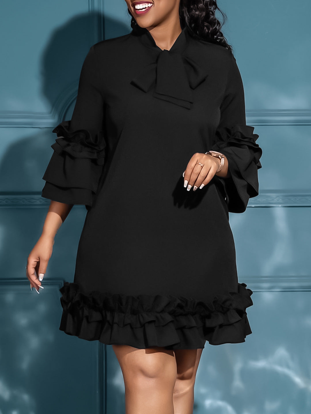 Habit :Robe ample à manches à volants pour femme