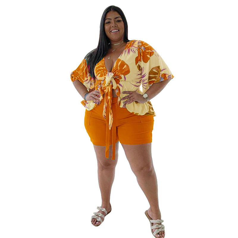 T-shirts et shorts décontractés imprimés grande taille