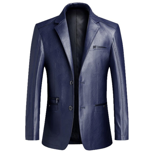 veste de costume décontractée en cuir PU pour homme