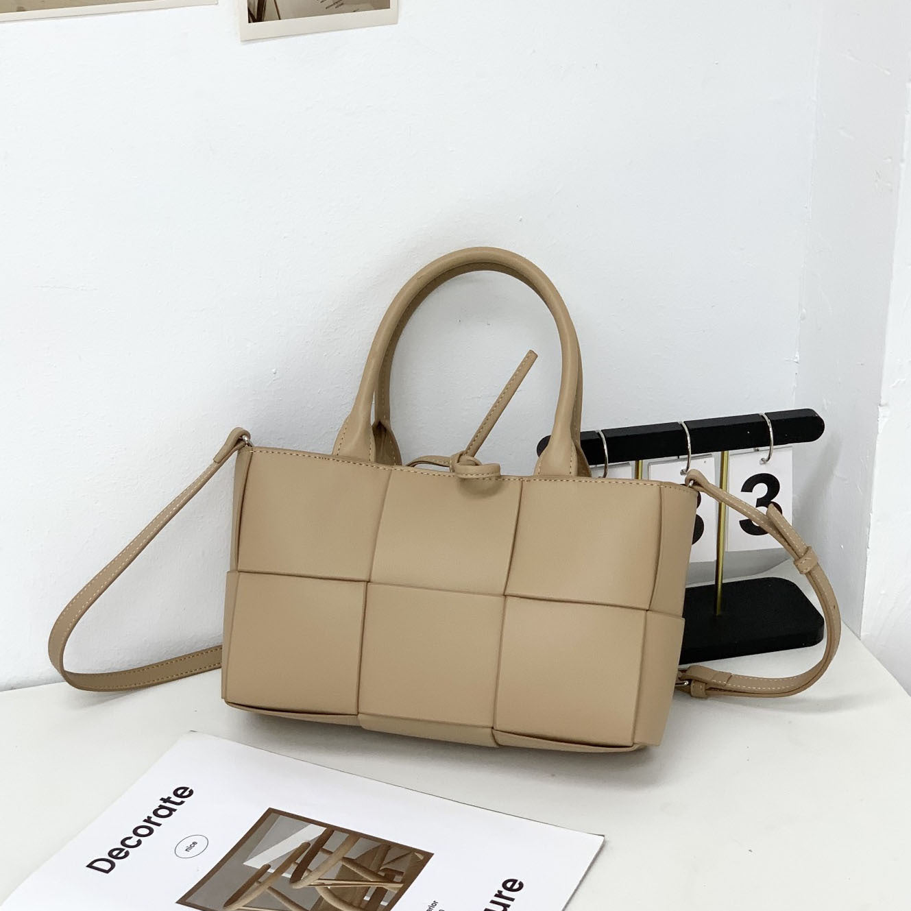 Sac fourre-tout tissé en cuir véritable