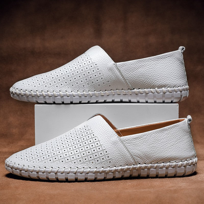 Chaussures décontractées en cuir respirant pour hommes à enfiler
