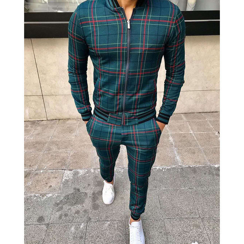 Ensemble veste et pantalon à carreaux pour homme, style sport décontracté