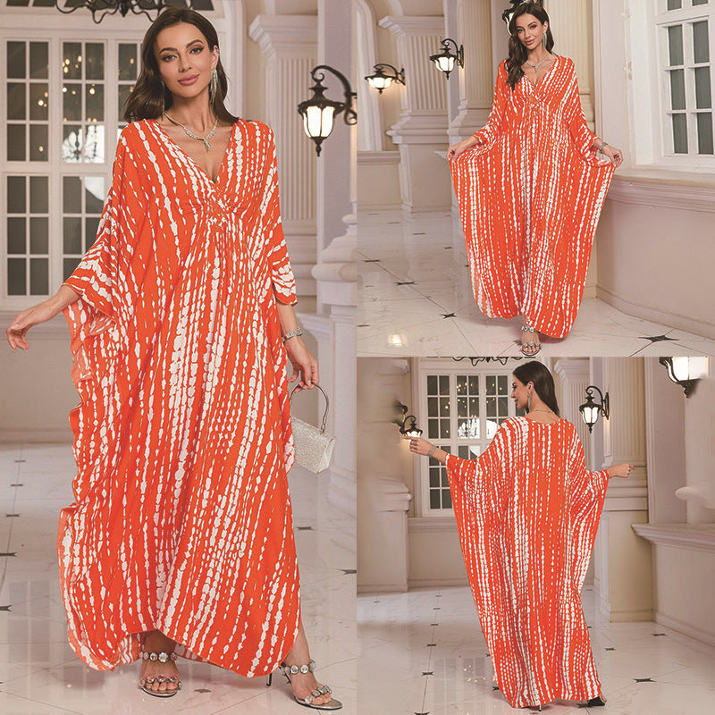 Robe longue de plage imprimée en coton pour femme, robe longue ample, paréo, vêtement de protection solaire