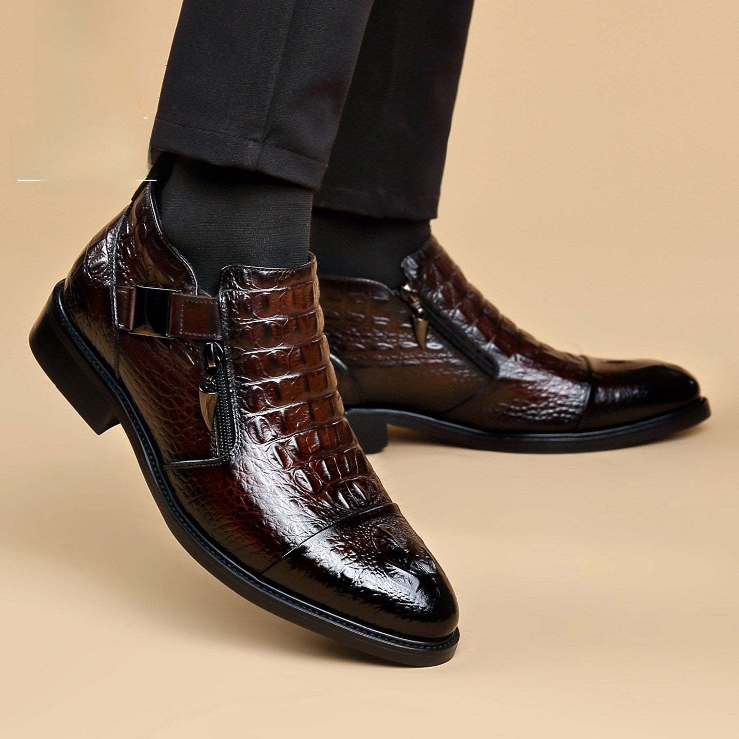 Bottes Chelsea décontractées en cuir véritable doublé de molleton