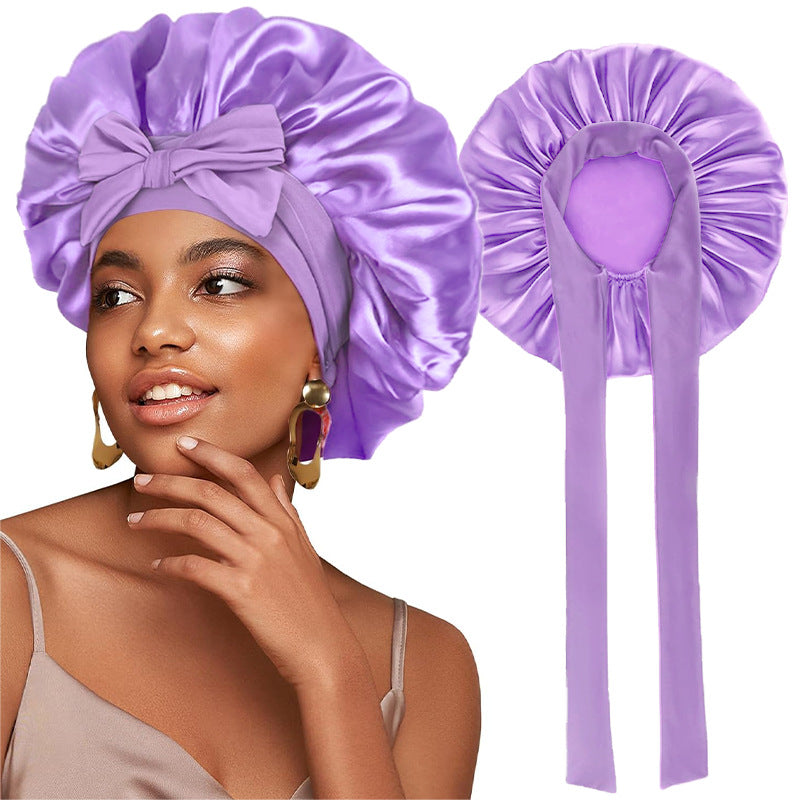 Bonnet de nuit en satin avec ruban élastique