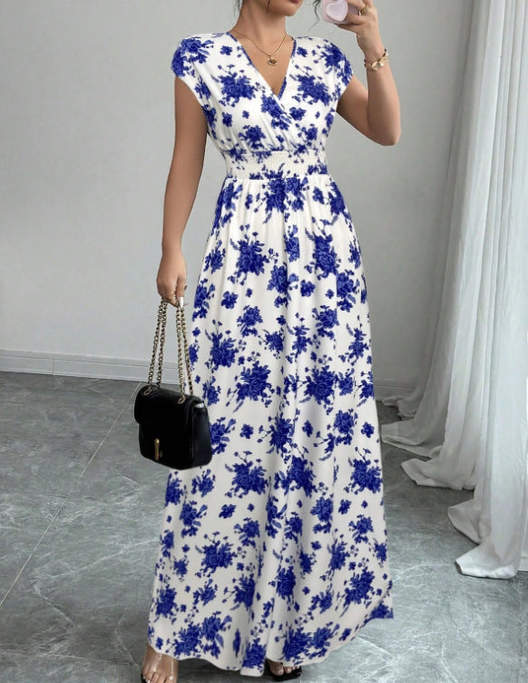 Robe trapèze à imprimé floral et col en V lacé