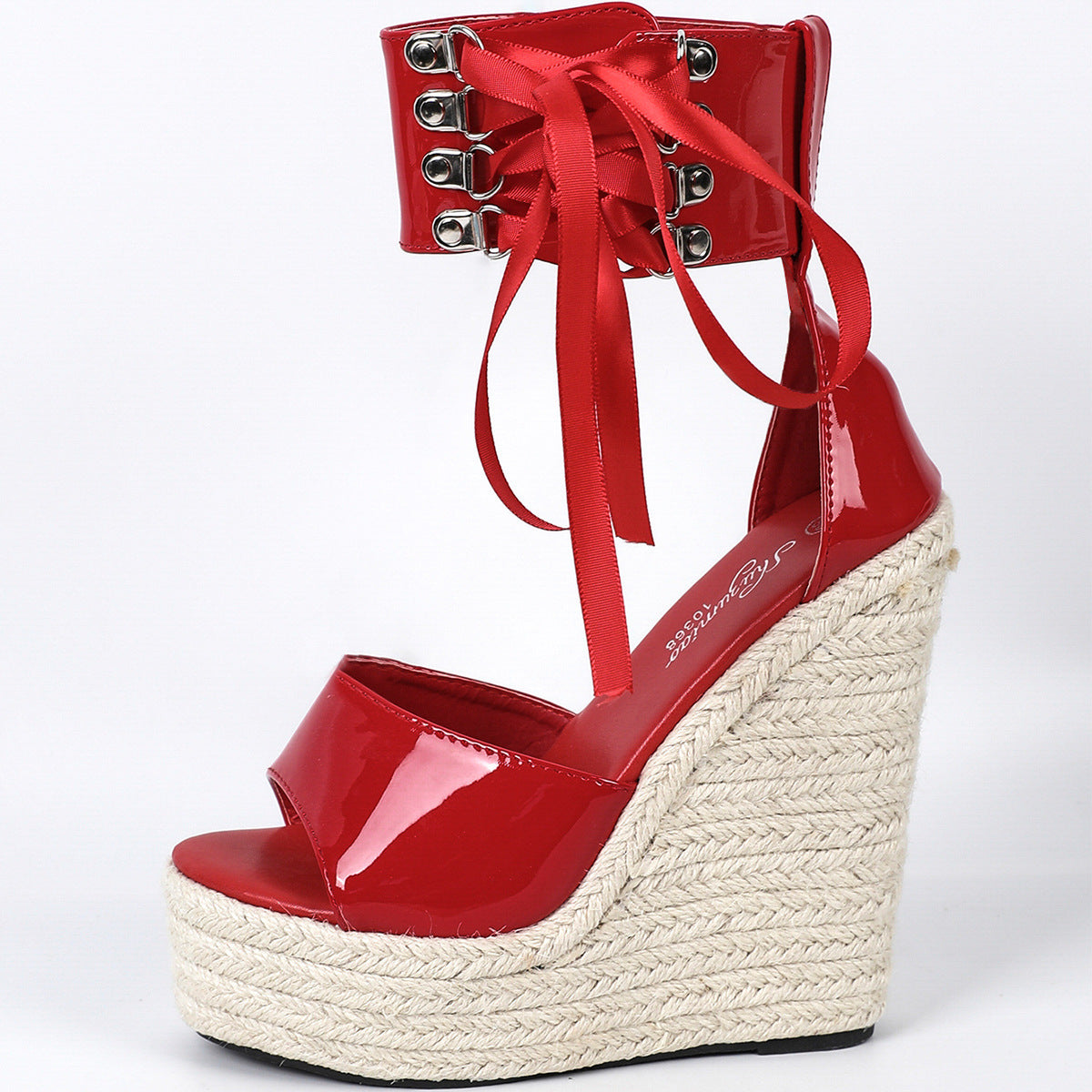 Chaussures :Sandales à plateforme à talon haut en paille tissée