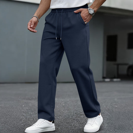 Nouveau pantalon décontracté pour homme à grands carreaux et cordon de serrage ; pantalon léger, respirant et confortable, à coupe droite et poches.