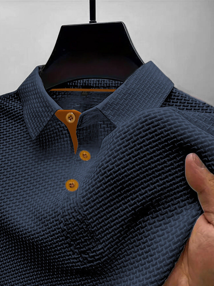 T-shirt à manches courtes en soie glacée pour homme, col rond, couleur unie d'été