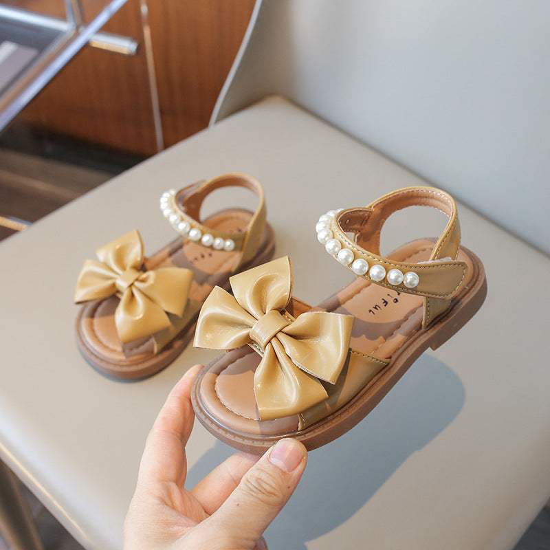 Sandales pour filles avec nœud en perles et semelle souple