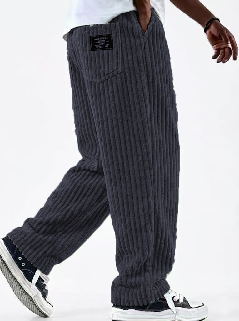 Pantalon décontracté pour hommes en velours côtelé à rayures verticales