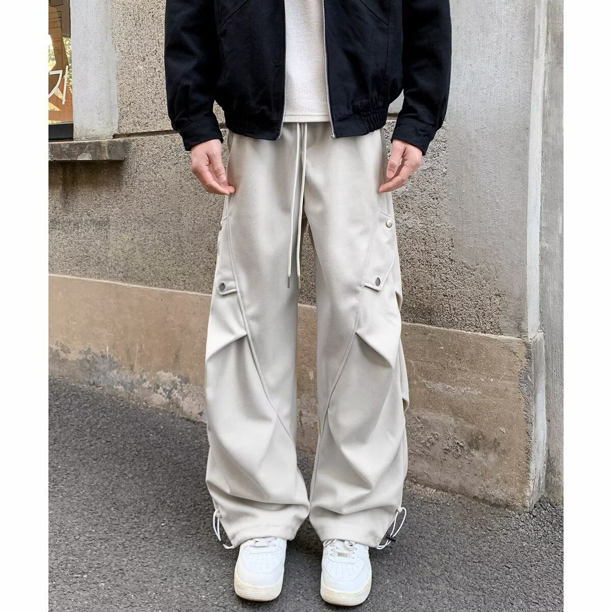 Pantalon décontracté à jambes larges plissé pour homme