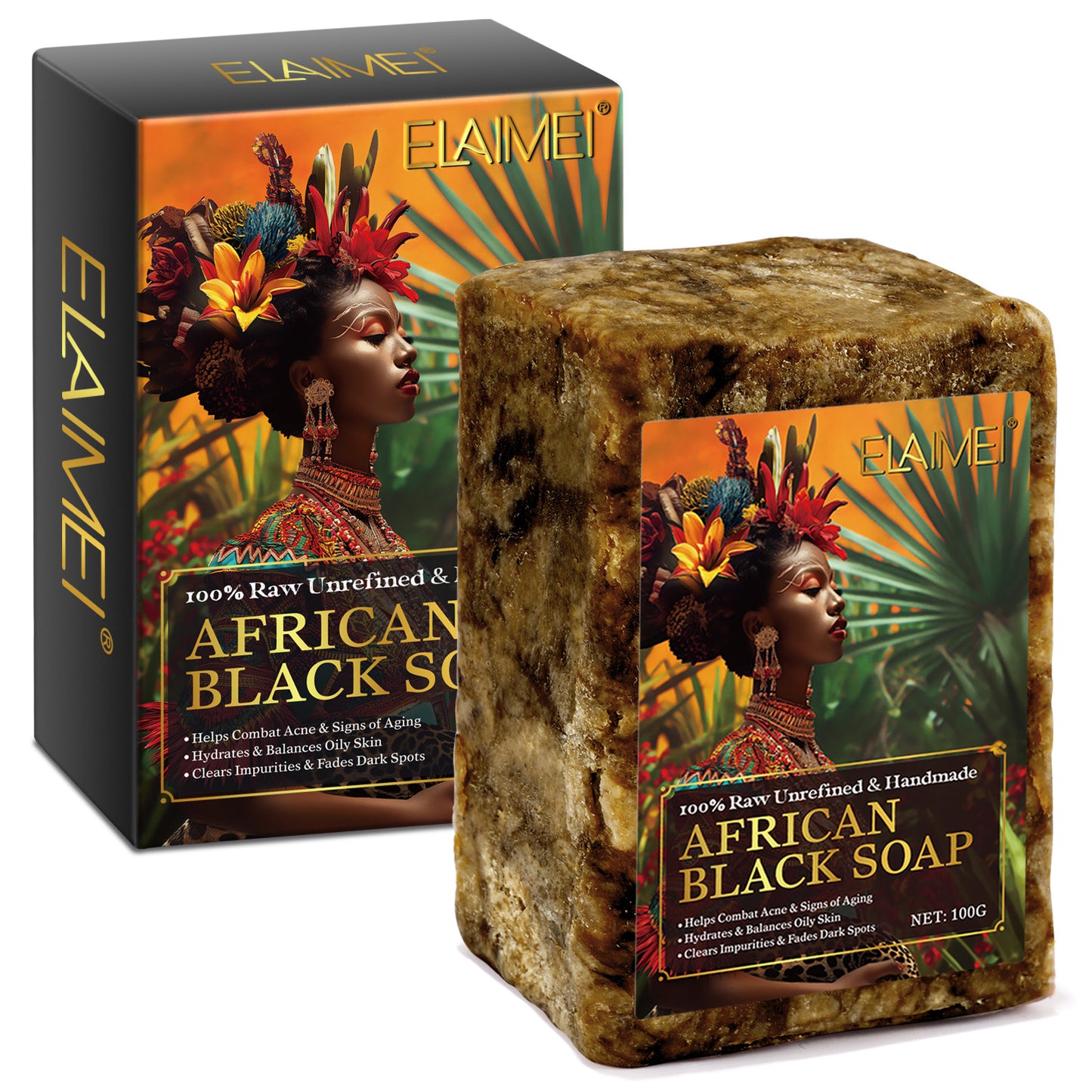 Savon noir africain Elaimei pour le bain 100g
