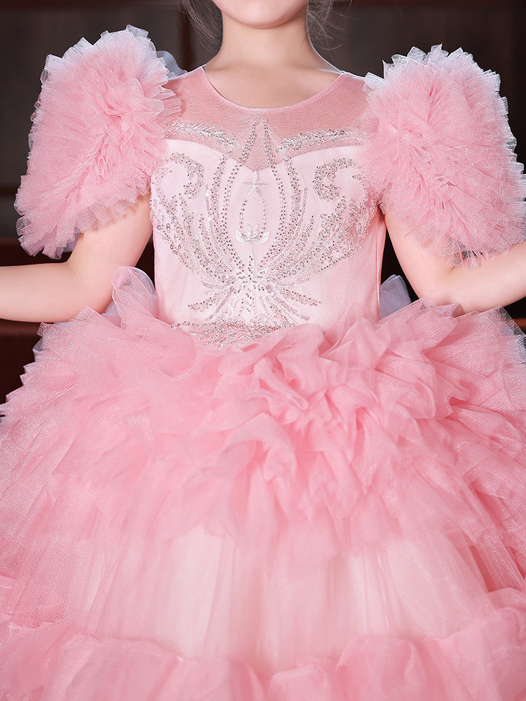 Robe de spectacle pour filles en lin rose