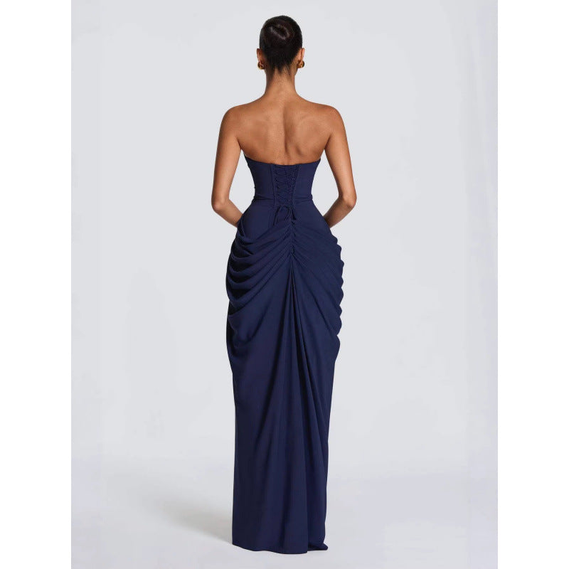 Robe bustier asymétrique plissée