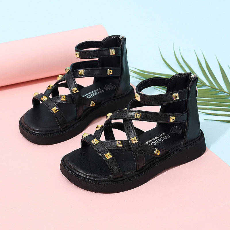 Sandales romaines pour filles, bout ouvert, mode