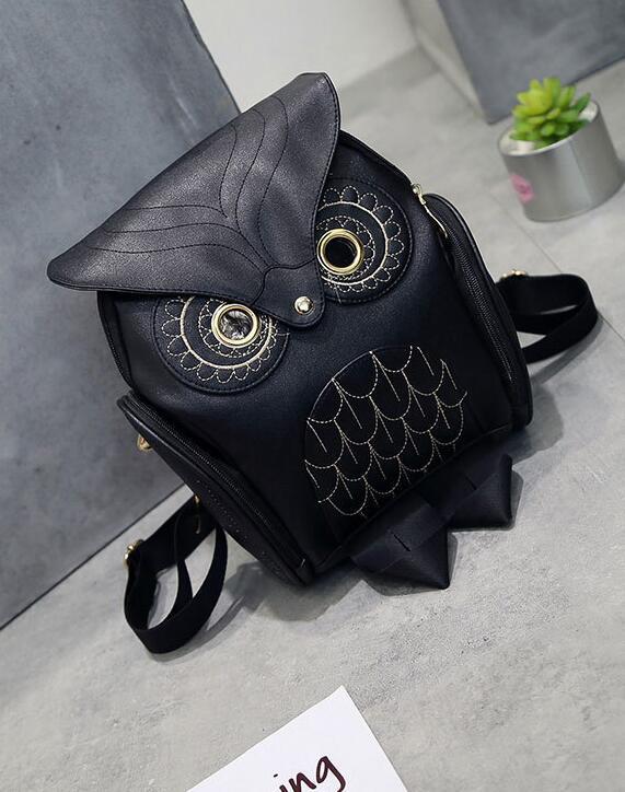 Sac à dos en similicuir PU avec motif chouette pour femmes