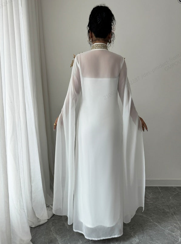 Robe de soirée blanche élégante à manches longues