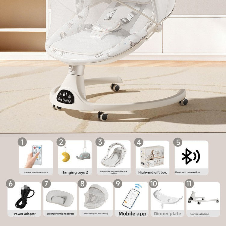 Fauteuil à bascule électrique pour bébé avec commande par application Bluetooth