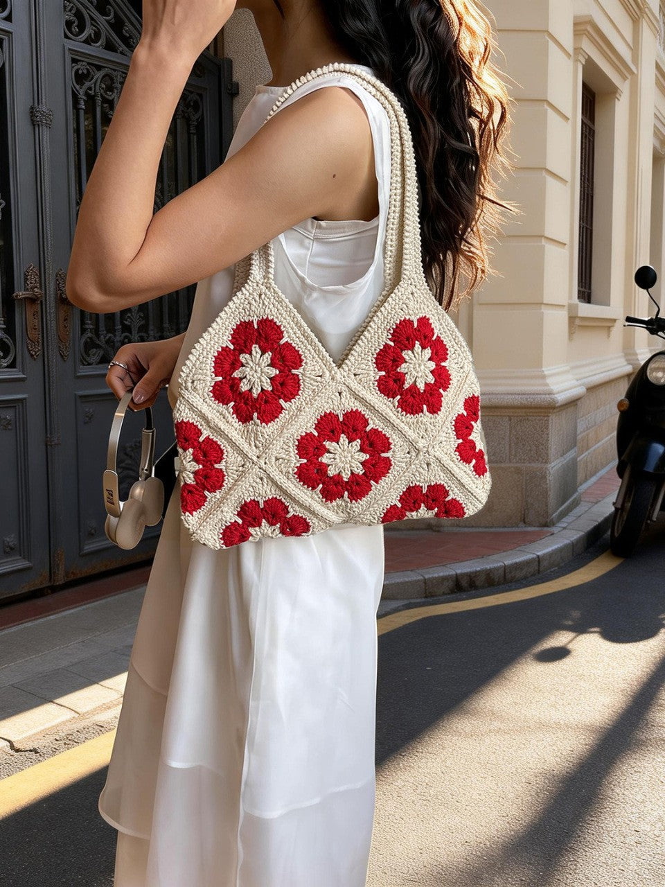 Sac bandoulière fait main en corde de coton crochetée