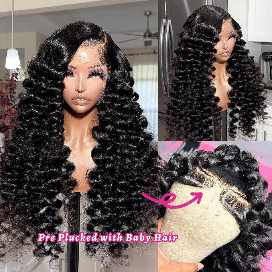 Perruques en cheveux humains bresiliens a dentelle frontale 13X6 avec vagues profondes laches