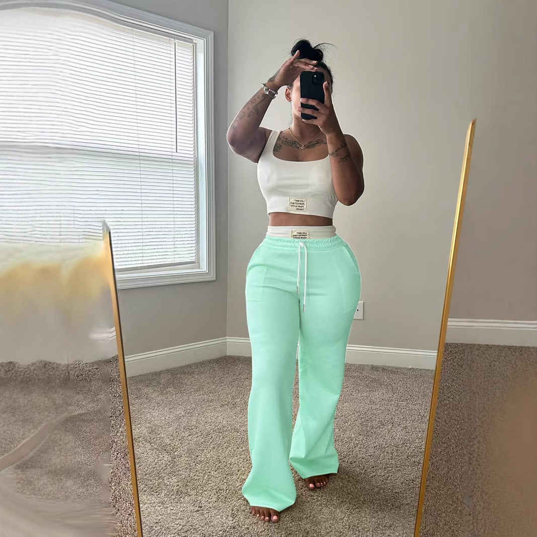 Ensemble gilet et pantalon à taille double, coupe large et bloc de couleurs