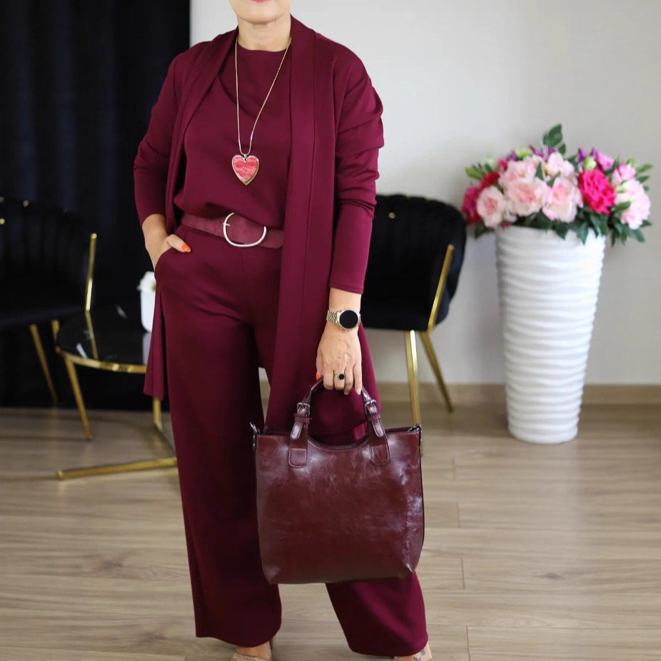 Ensemble pour femmes composé d'un haut à manches longues uni et d'un pantalon
