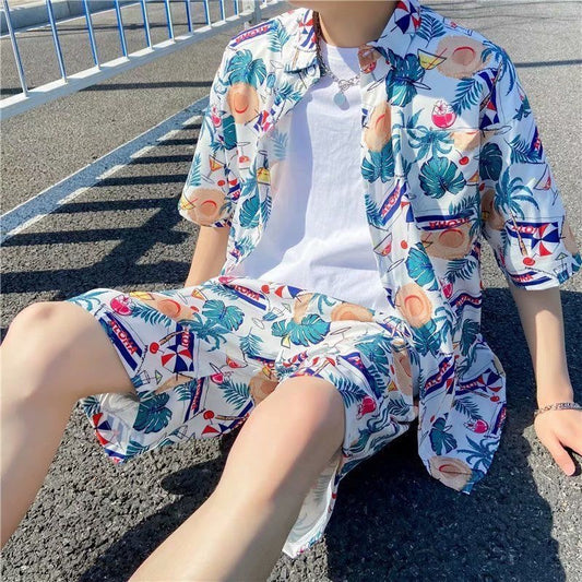 Habit :Ensemble chemise et short à fleurs hawaïennes