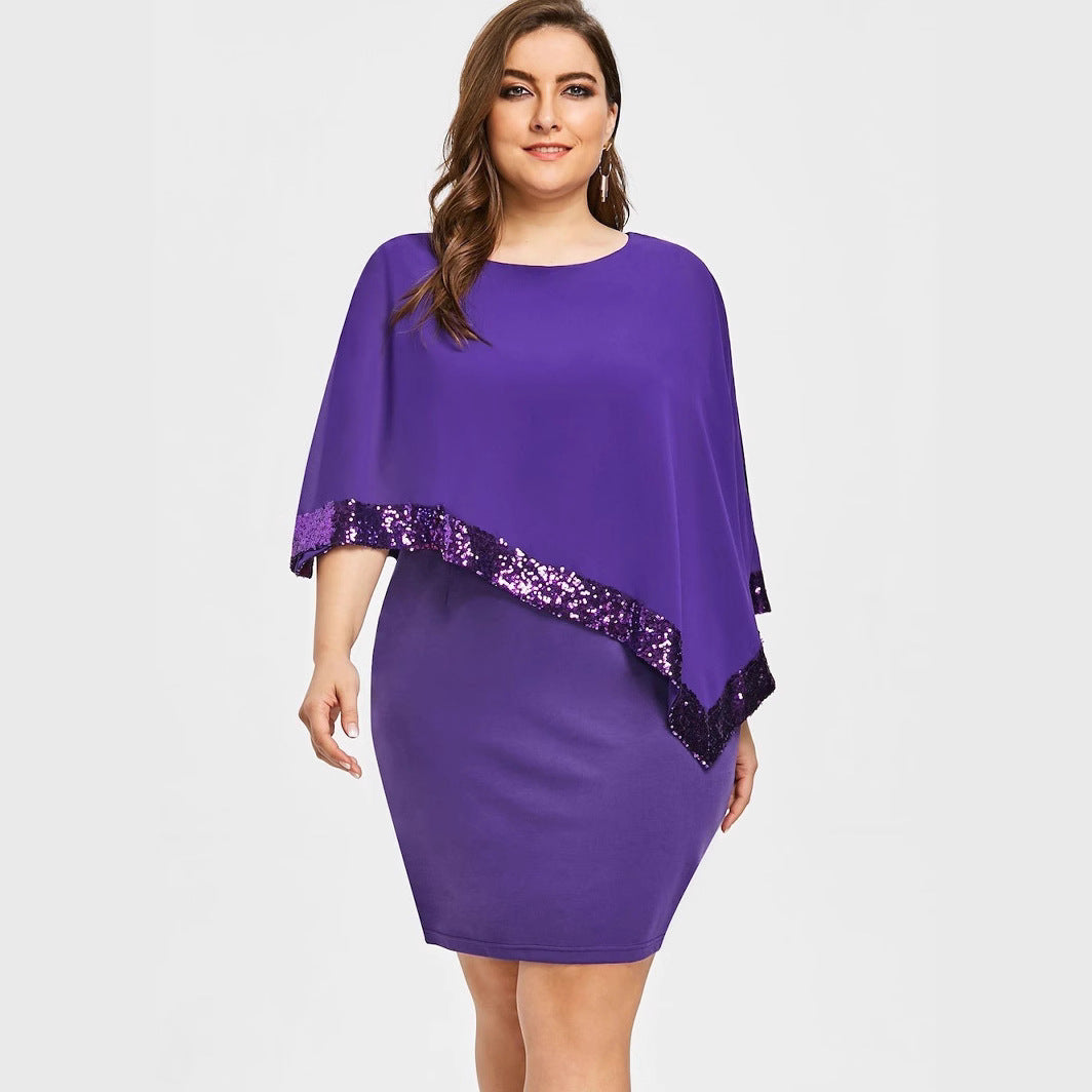 Habit :Robe asymétrique à sequins grande taille pour femme