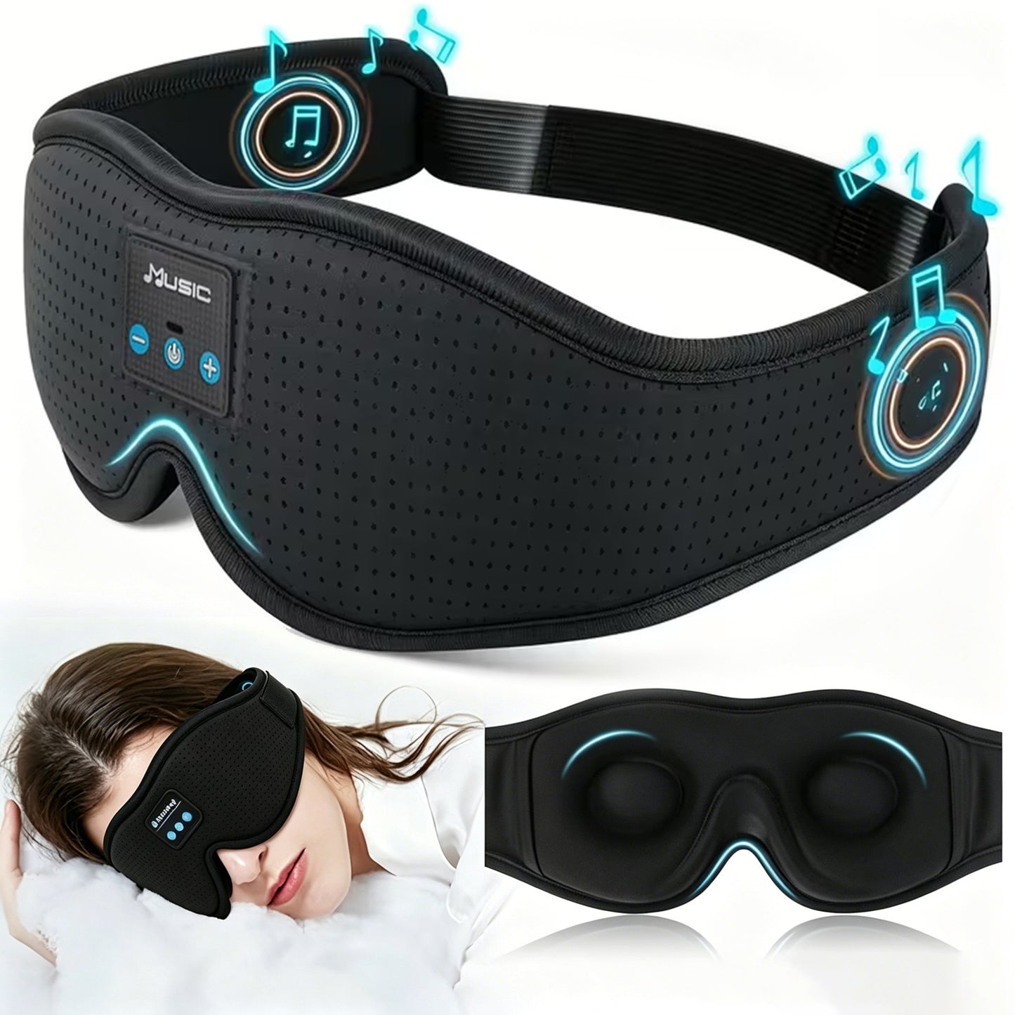 Masque de sommeil Bluetooth sans fil avec mousse à mémoire de forme