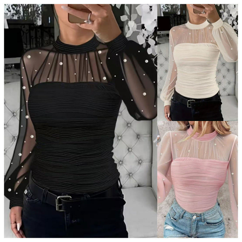 Chemise à manches longues avec empiècement en perles