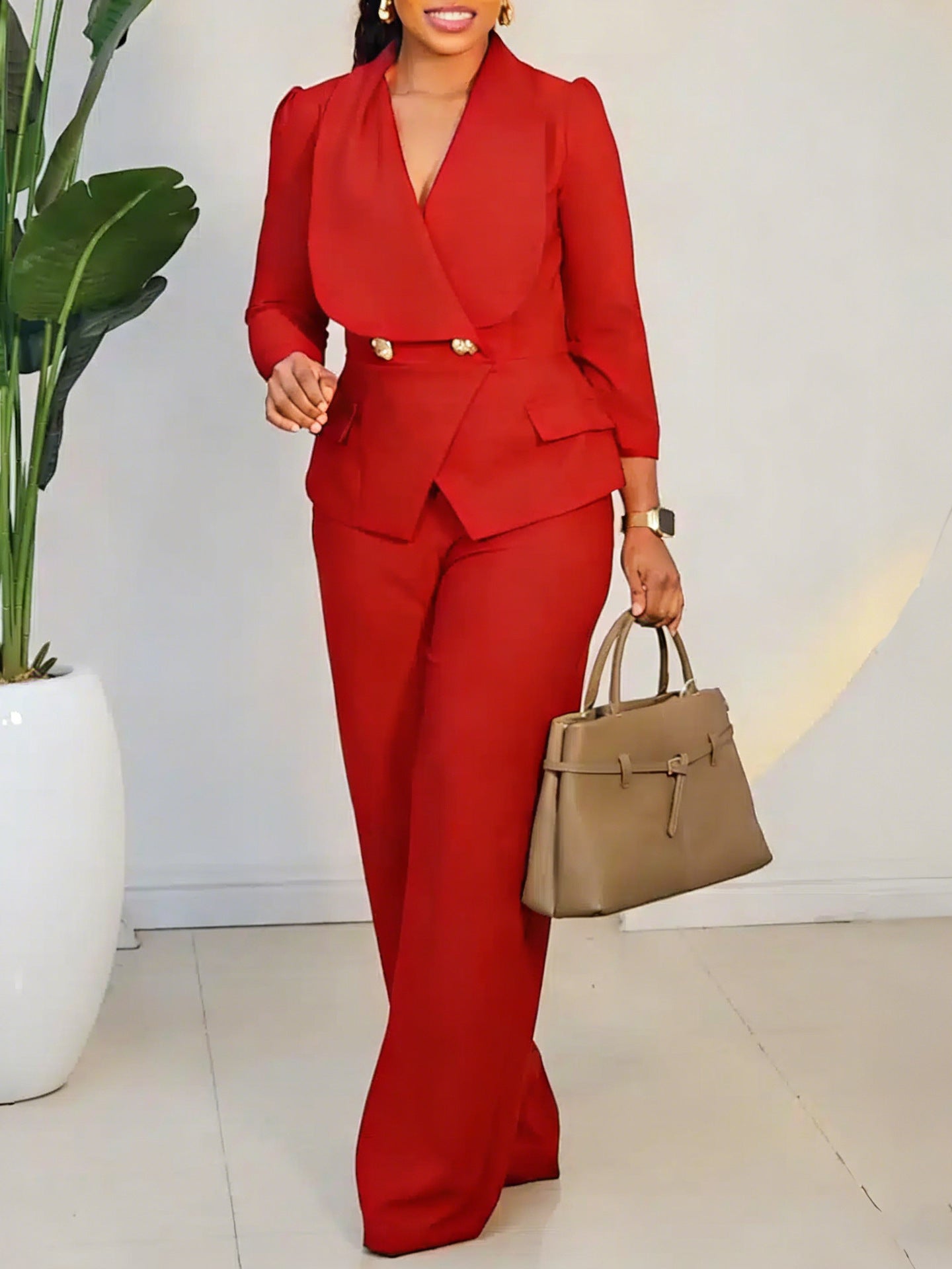 Habit :Combinaison pantalon large à col tailleur pour femme