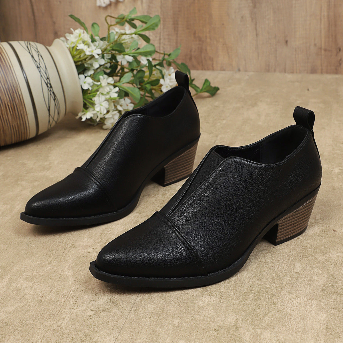 Chaussures pour femmes à élastique Chelsea, talon épais, bout pointu