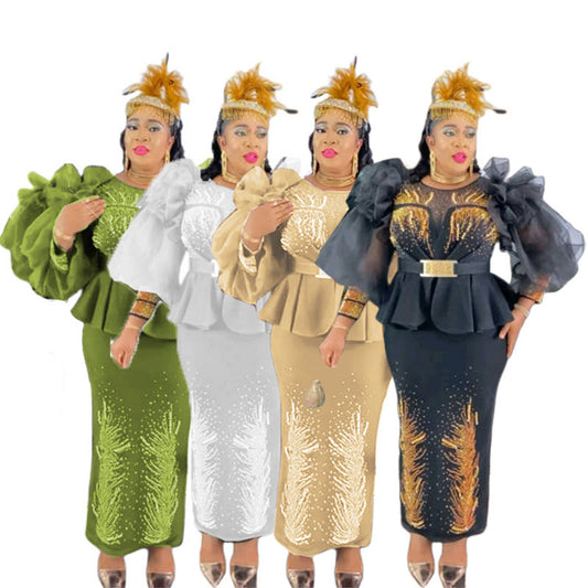 Robe amincissante de style africain à manches bouffantes