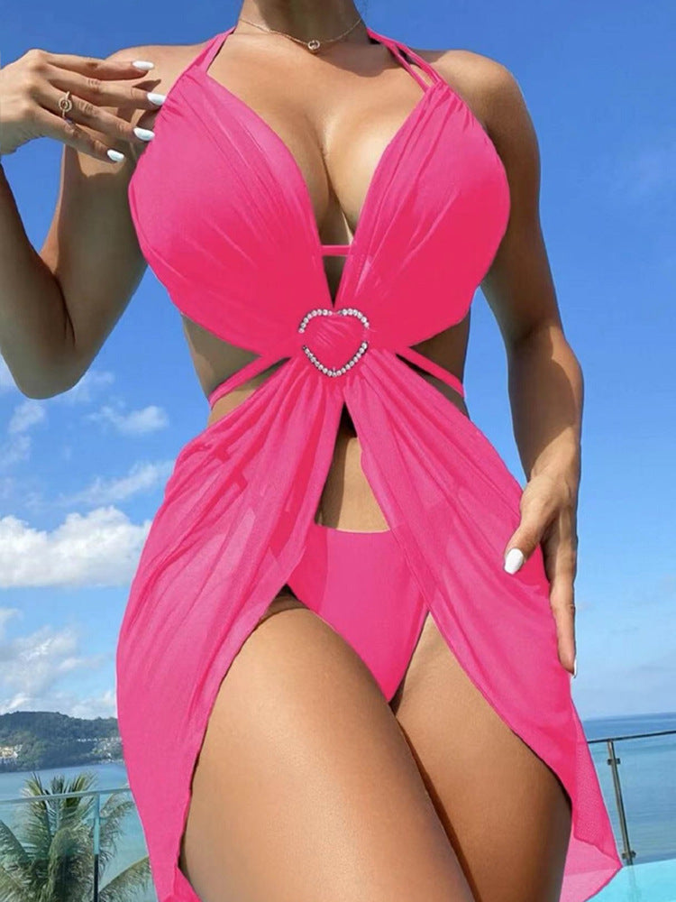 Ensemble bikini femme à col halter avec détail en mesh
