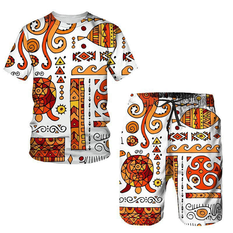 Ensemble T-shirt à manches courtes et short pour hommes en tissu africain