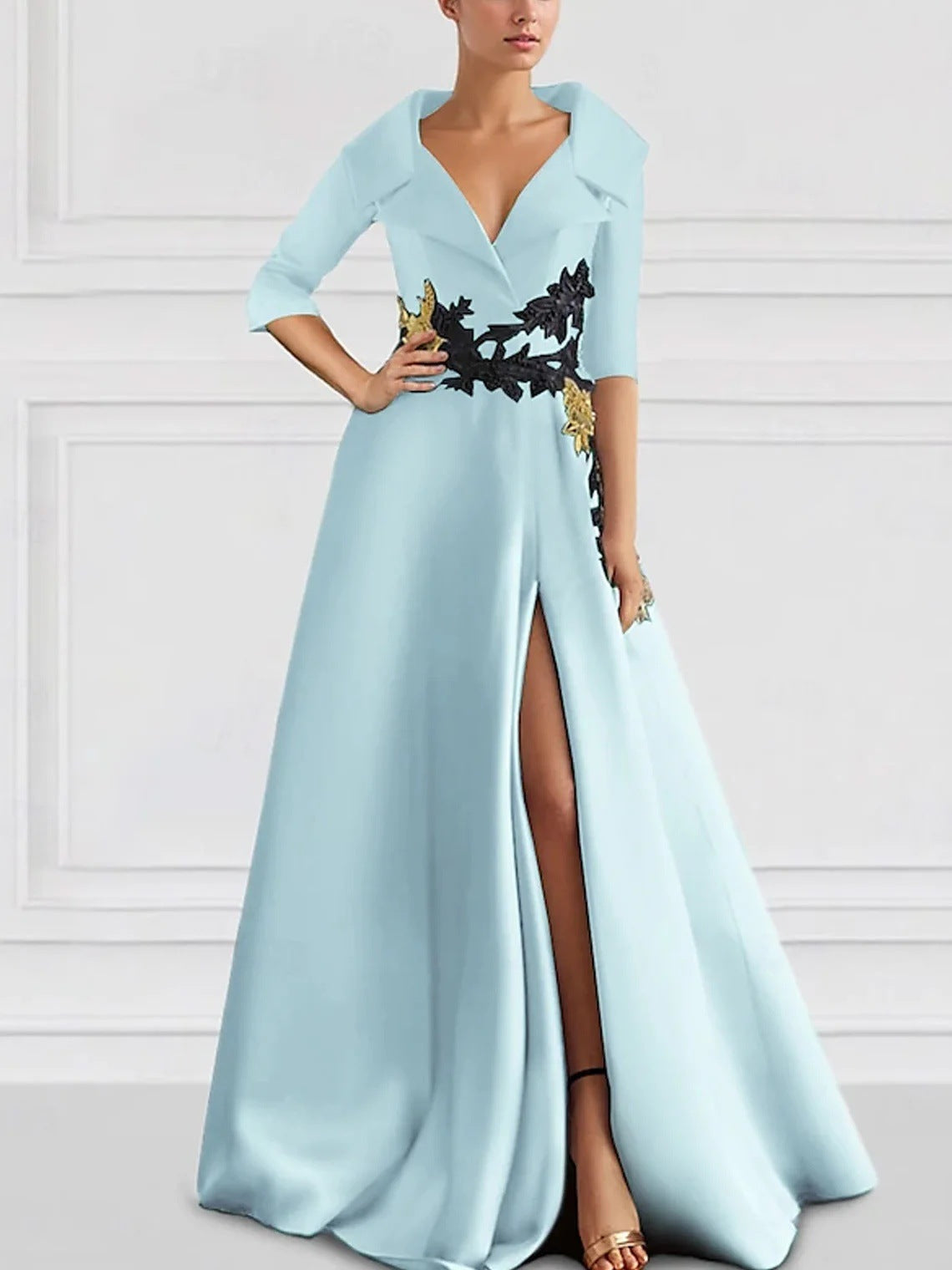 Robe de soirée élégante fendue avec décolleté en V
