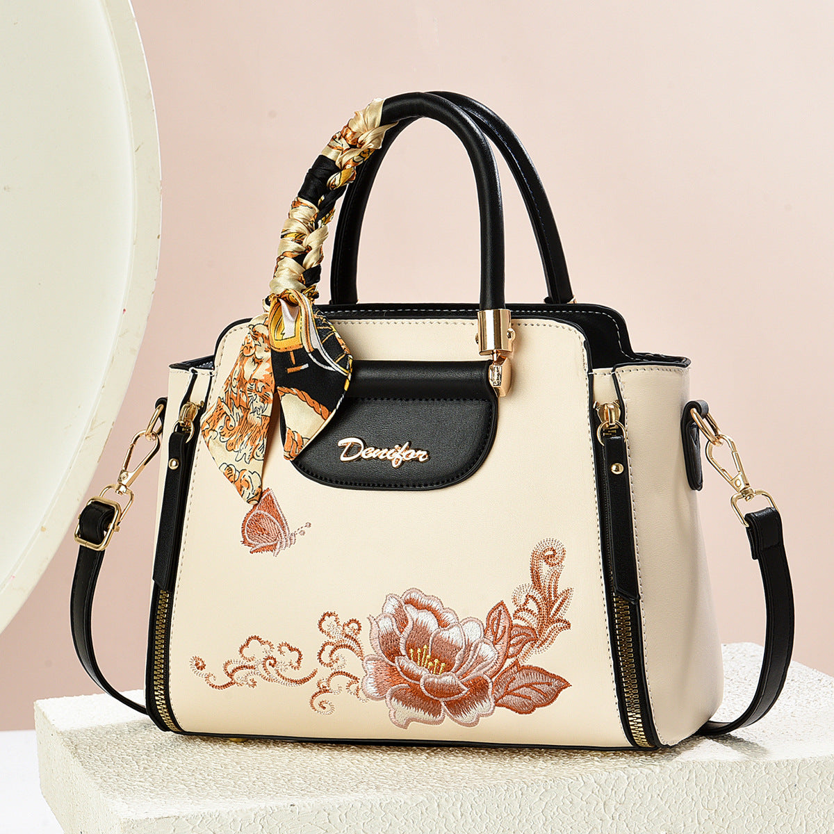 Sac à main en PU brodé avec bandoulière réglable