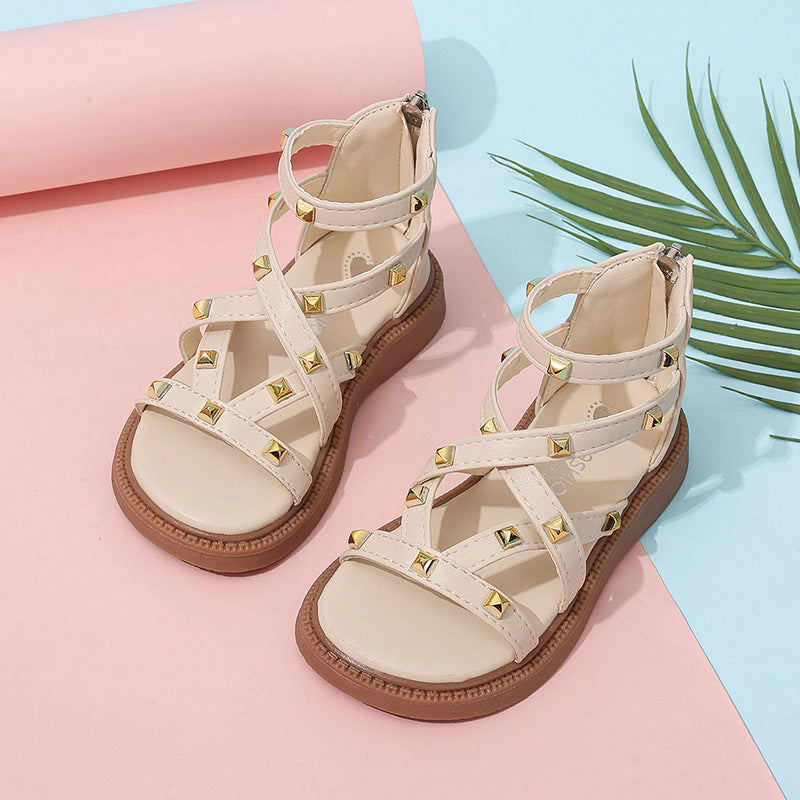 Sandales romaines pour filles, bout ouvert, mode