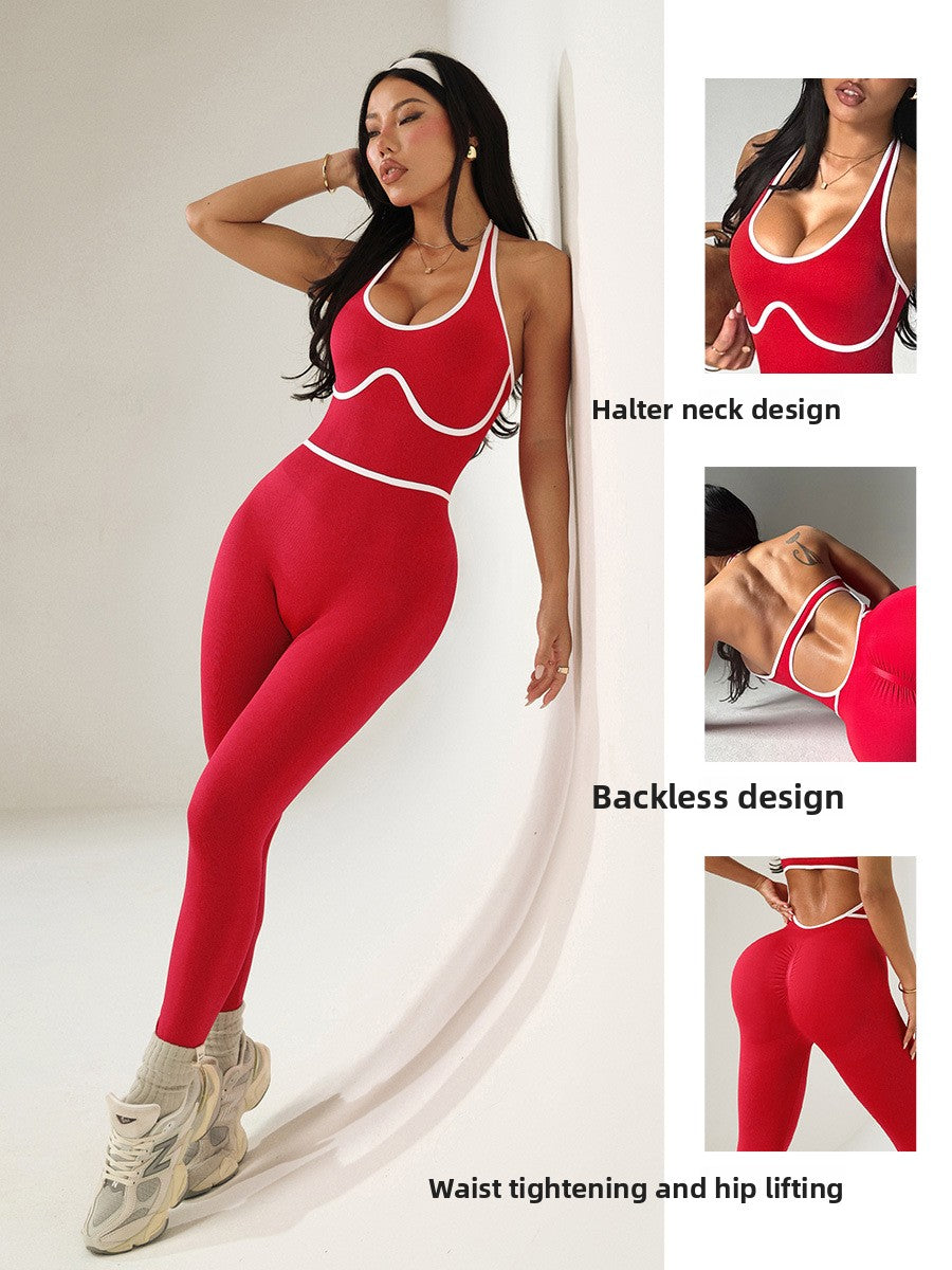 Combinaison de yoga pour femmes à couleur contrastée