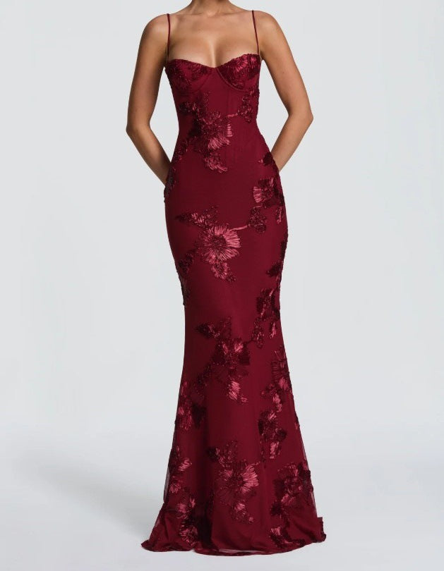 Robe de soirée élégante dos nu en jacquard
