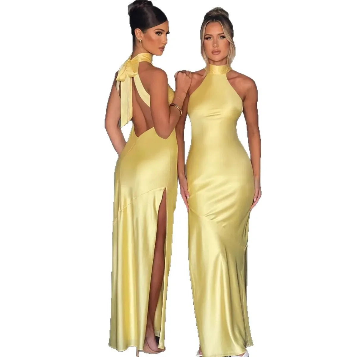Robe fendue en satin au style design