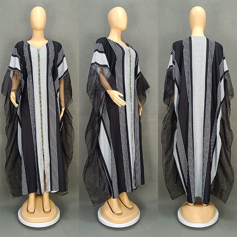 Habit :Robe trapèze rayée à col en V