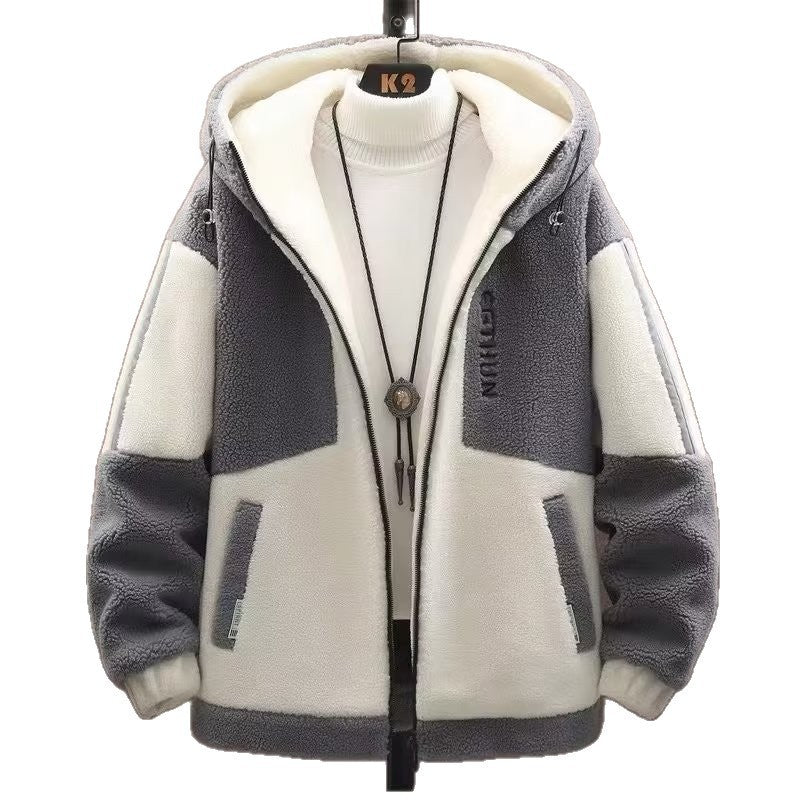 Veste d'hiver à capuche en laine d'agneau pour homme